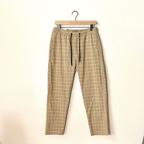 Bershka Mens Tan Plaid Slim Fit Joggers Size Medium NWT - Picture 1 of 7